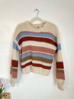 ALYA brand striped colorful knit sweater size medium